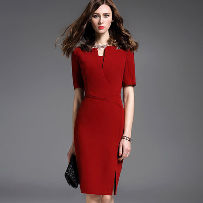 Intellectual Mid-sleeve Red Dress Women